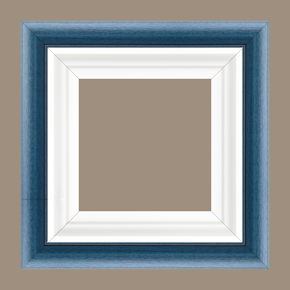 Caisse bois profil arrondi largeur 4.7cm couleur bleu cobalt satiné rehaussé d'un filet noir + bois caisse américaine profil escalier largeur 4.4cm blanc mat   (spécialement conçu pour les châssis d'une épaisseur jusqu’à 2.5cm ) largeur total du cadre : 8.3cm