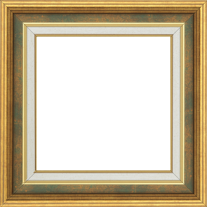 Cadre bois largeur 5.2cm or gorge vert fond or  marie louise crème filet or intégrée - 40x50 Cadre bois largeur 5.2cm or gorge vert fond or  marie louise crème filet or intégrée - 40x50