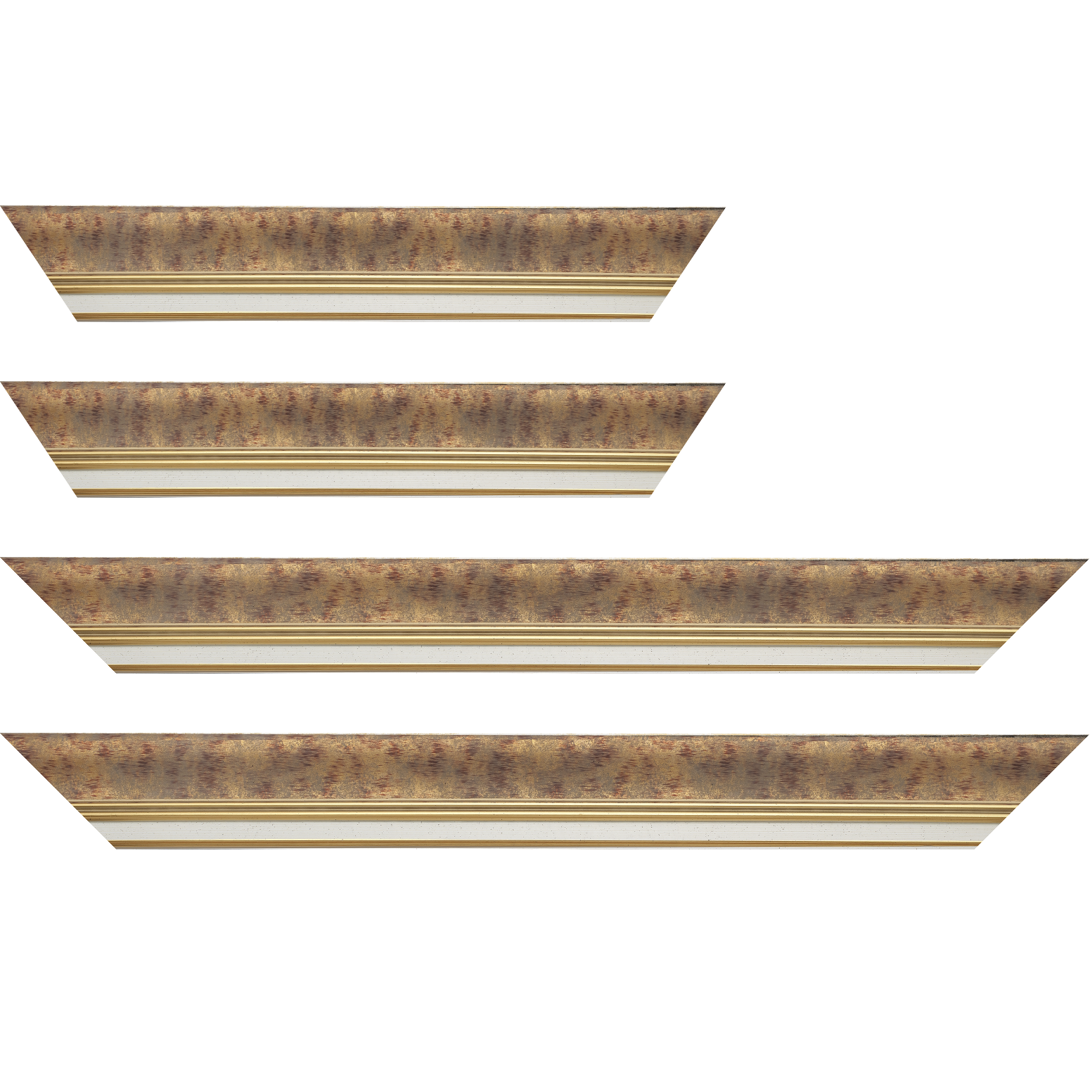 Baguette bois profil incurvé largeur 5.7cm de couleur bordeaux patiné fond or marie louise blanche mouchetée filet or intégré