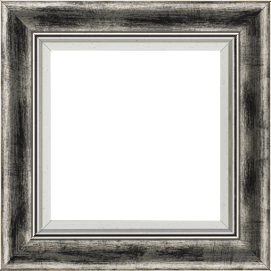 Cadre bois profil incurvé largeur 5.7cm de couleur noir fond argent marie louise blanche mouchetée filet argent intégré - 61x46