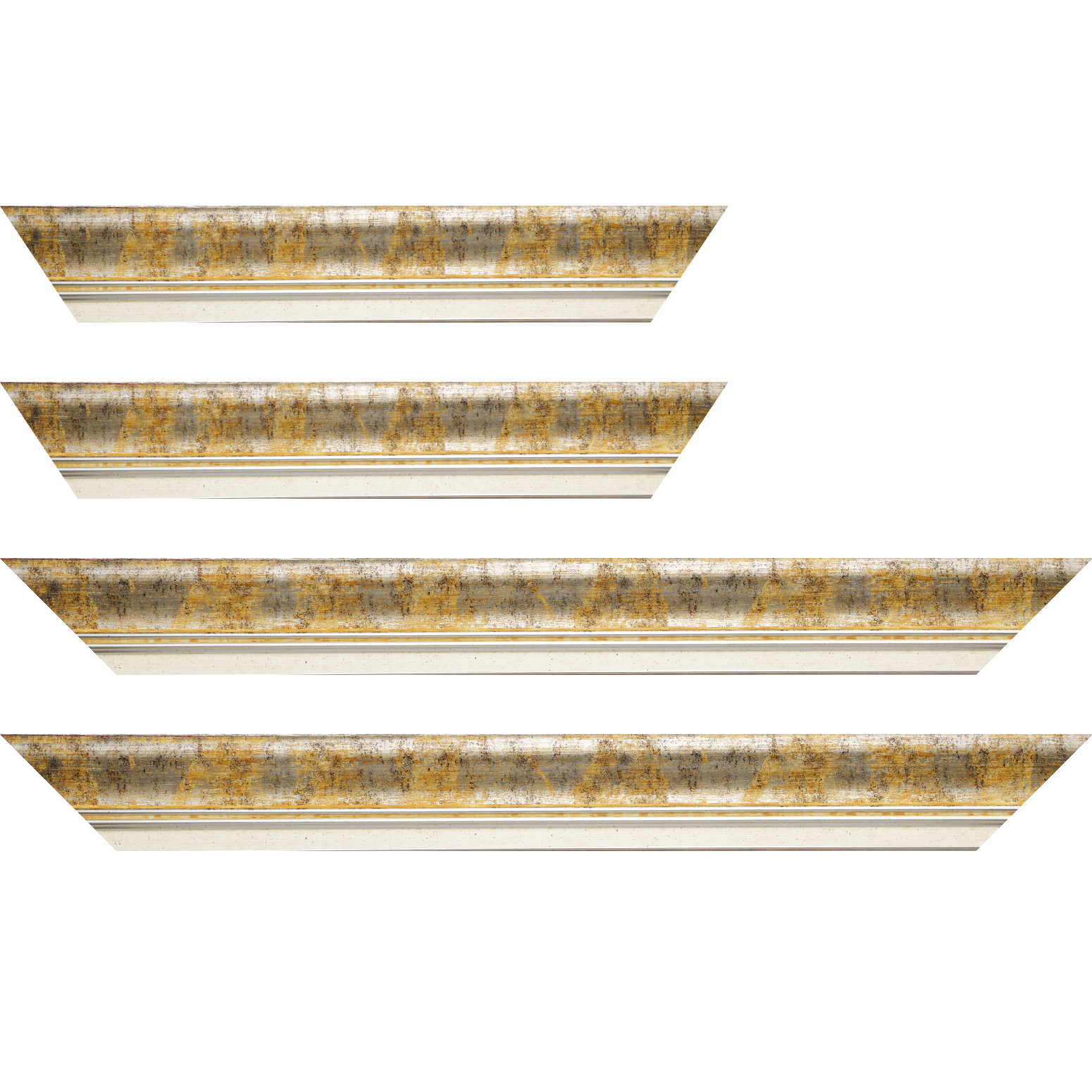 Baguette bois profil incurvé largeur 5.7cm de couleur jaune fond argent marie louise blanche mouchetée filet argent intégré
