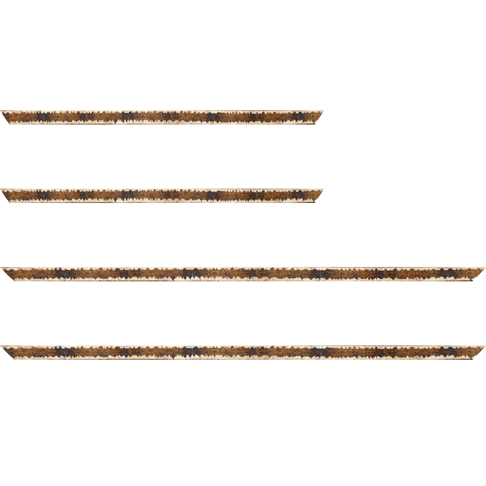 Baguette bois profil plat largeur 1.5cm couleur bleu fond or ,bord or déstructuré ( extérieur du cadre ton bois marron)