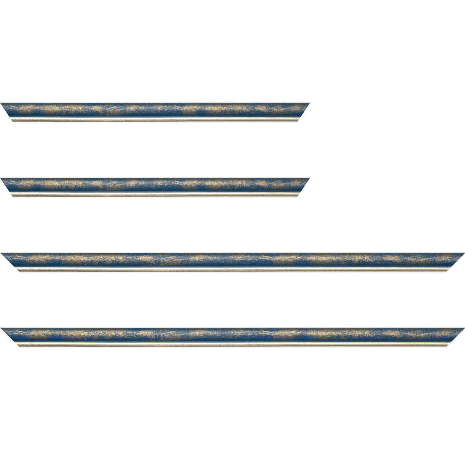 Baguette bois profil arrondi largeur 2.1cm  couleur bleu fond or filet argent chaud