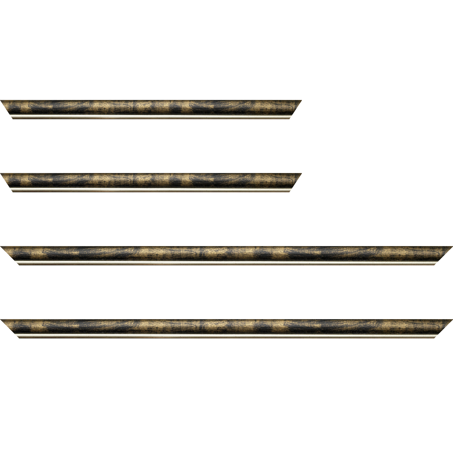 Baguette bois profil arrondi largeur 2.1cm  couleur noir fond or filet argent chaud
