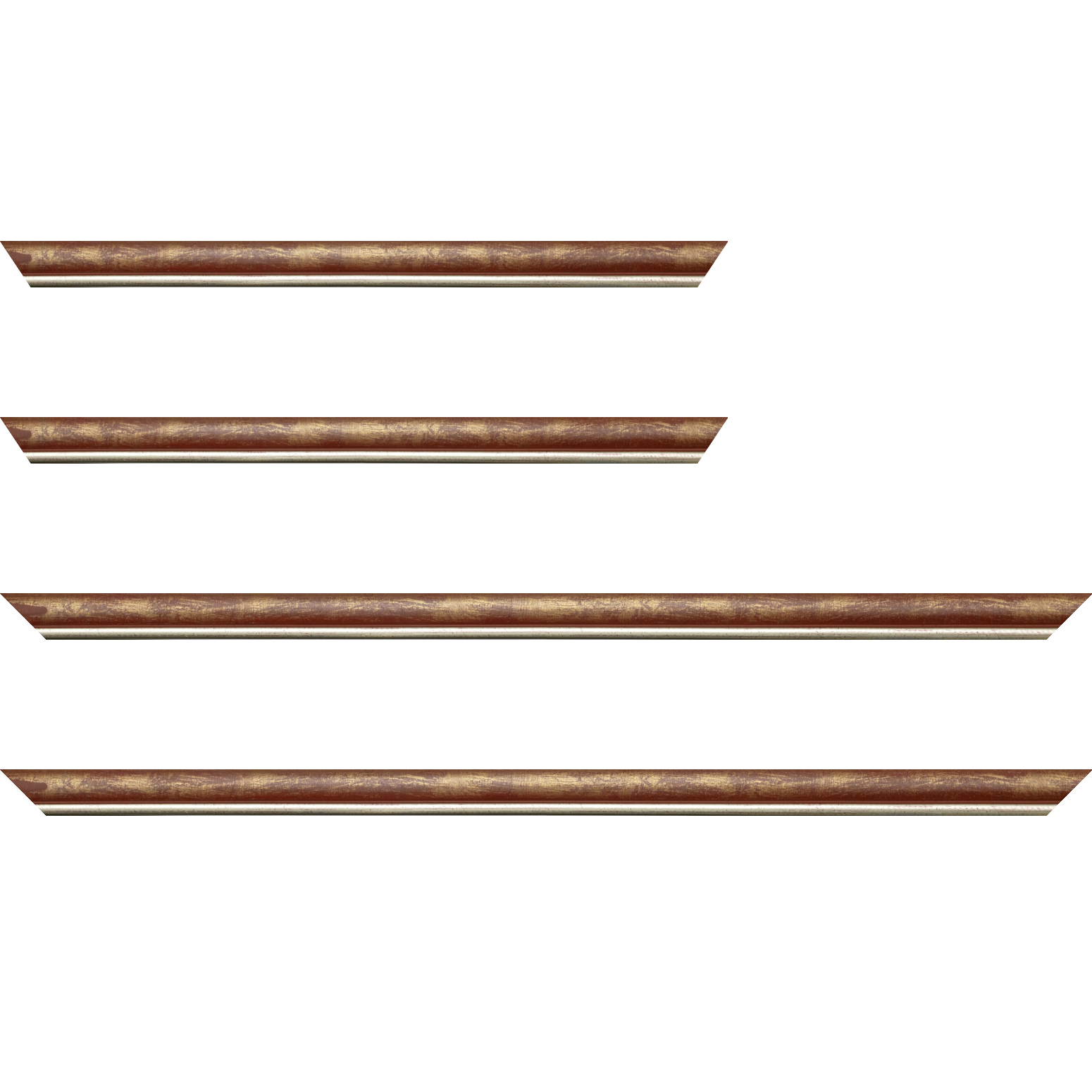 Baguette bois profil arrondi largeur 2.1cm  couleur bordeaux fond or filet argent chaud