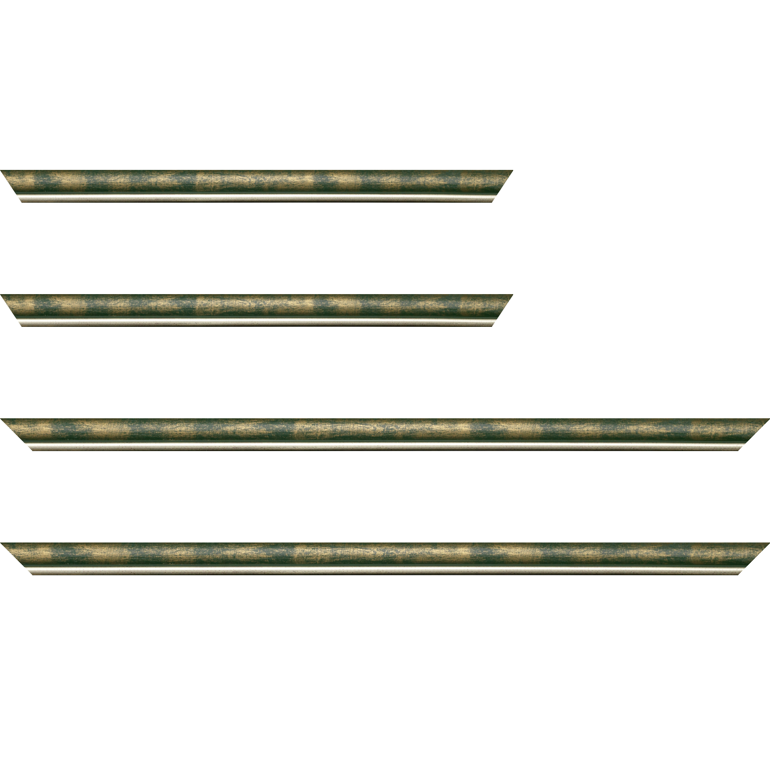 Baguette bois profil arrondi largeur 2.1cm  couleur vert fond or filet argent chaud