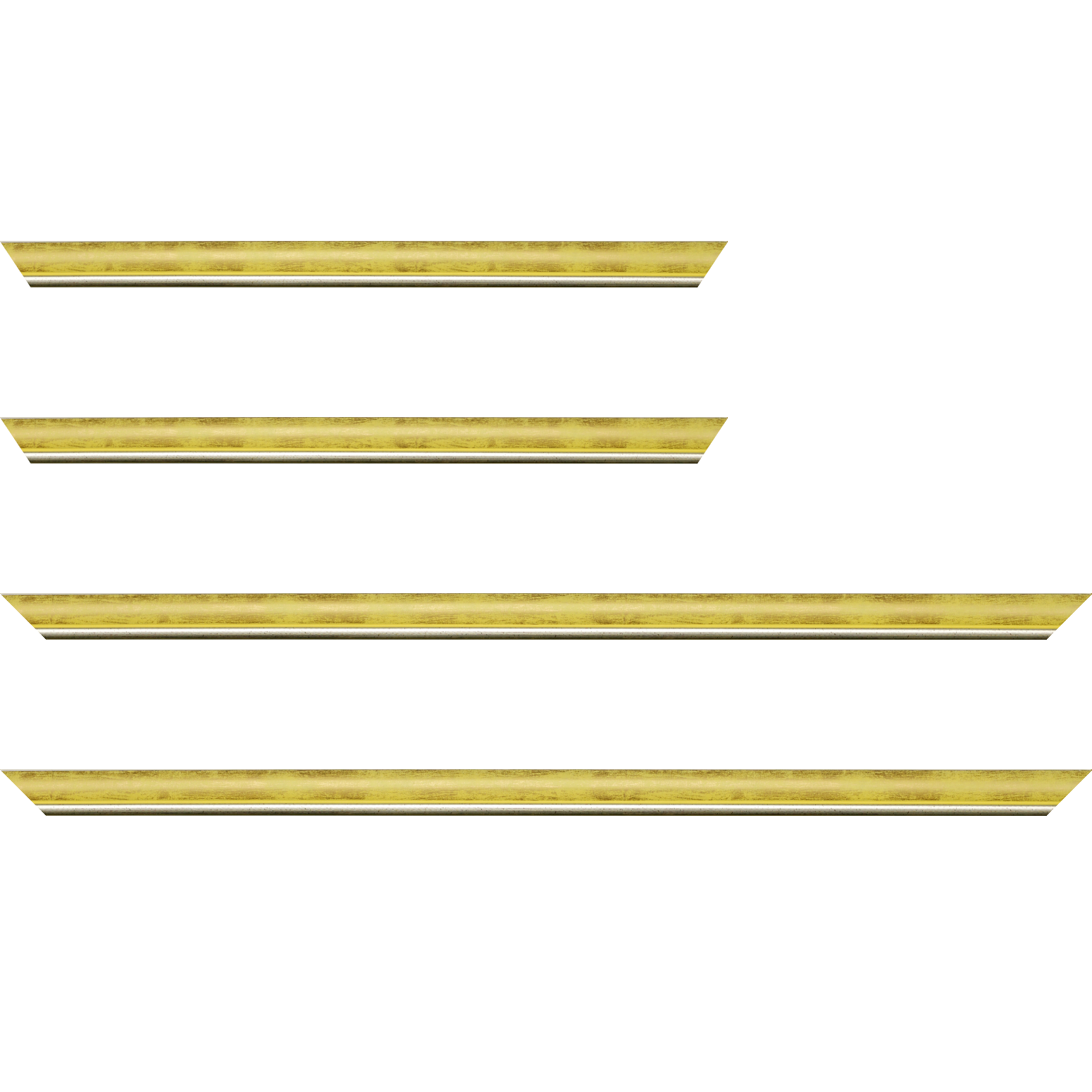 Baguette bois profil arrondi largeur 2.1cm  couleur  jaune fond or filet argent chaud
