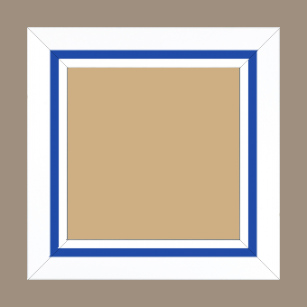 Cadre bois profil pente largeur 4.5cm de couleur blanc mat filet bleu foncé - 20x20