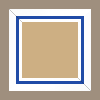 Cadre bois profil pente largeur 4.5cm de couleur blanc mat filet bleu foncé