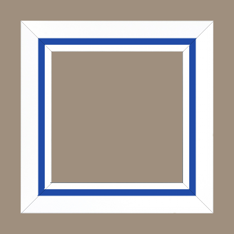 Cadre bois profil pente largeur 4.5cm de couleur blanc mat filet bleu foncé - 30x30 Cadre bois profil pente largeur 4.5cm de couleur blanc mat filet bleu foncé - 30x30