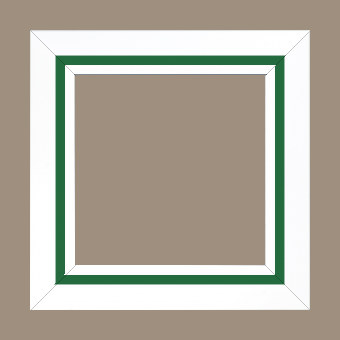 Cadre bois profil pente largeur 4.5cm de couleur blanc mat filet vert - 30x30 Cadre bois profil pente largeur 4.5cm de couleur blanc mat filet vert - 30x30