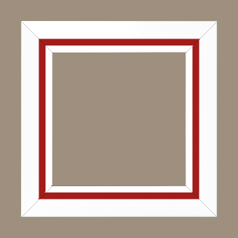 Cadre bois profil pente largeur 4.5cm de couleur blanc mat filet rouge - 30x30 Cadre bois profil pente largeur 4.5cm de couleur blanc mat filet rouge - 30x30