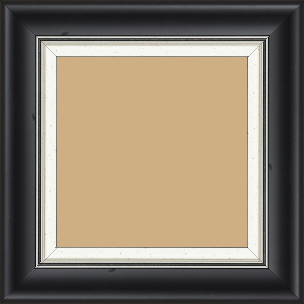 Cadre bois profil incurvé largeur 5.7cm de couleur noir mat  marie louise blanche mouchetée filet argent intégré - 50x75