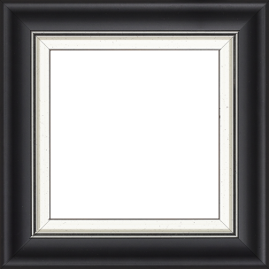 Cadre bois profil incurvé largeur 5.7cm de couleur noir mat  marie louise blanche mouchetée filet argent intégré - 84.1x118.9 Cadre bois profil incurvé largeur 5.7cm de couleur noir mat  marie louise blanche mouchetée filet argent intégré - 84.1x118.9