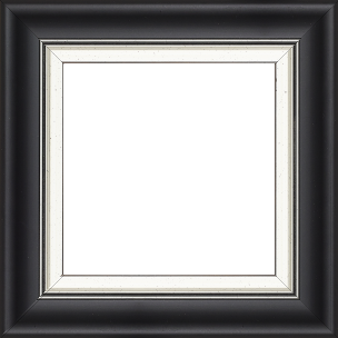 Cadre bois profil incurvé largeur 5.7cm de couleur noir mat  marie louise blanche mouchetée filet argent intégré - 116x81