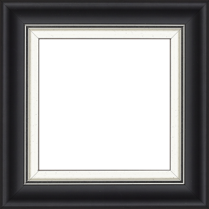 Cadre bois profil incurvé largeur 5.7cm de couleur noir mat  marie louise blanche mouchetée filet argent intégré - 116x73 Cadre bois profil incurvé largeur 5.7cm de couleur noir mat  marie louise blanche mouchetée filet argent intégré - 116x73