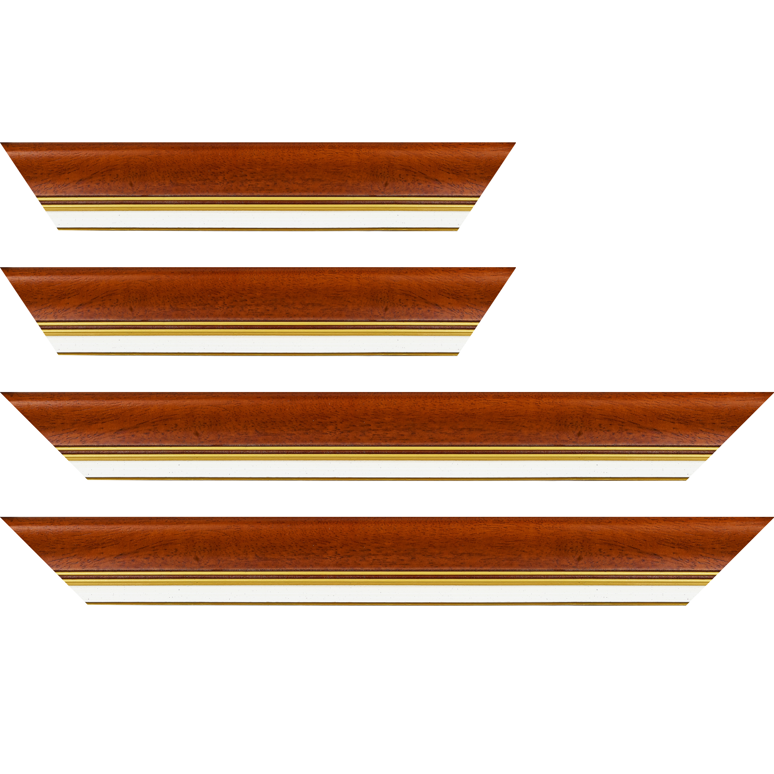 Baguette bois profil incurvé largeur 5.7cm de couleur marron ton bois marie louise blanche mouchetée filet or intégré