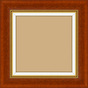 Cadre bois profil incurvé largeur 5.7cm de couleur marron ton bois marie louise blanche mouchetée filet or intégré - 70x70 Cadre bois profil incurvé largeur 5.7cm de couleur marron ton bois marie louise blanche mouchetée filet or intégré - 70x70