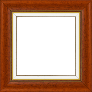 Cadre bois profil incurvé largeur 5.7cm de couleur marron ton bois marie louise blanche mouchetée filet or intégré - 116x73 Cadre bois profil incurvé largeur 5.7cm de couleur marron ton bois marie louise blanche mouchetée filet or intégré - 116x73