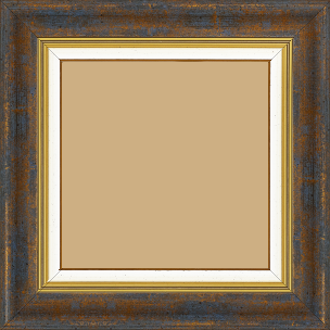 Cadre bois profil incurvé largeur 5.7cm de couleur bleu fond or marie louise blanche mouchetée filet or intégré - 20x30 Cadre bois profil incurvé largeur 5.7cm de couleur bleu fond or marie louise blanche mouchetée filet or intégré - 20x30