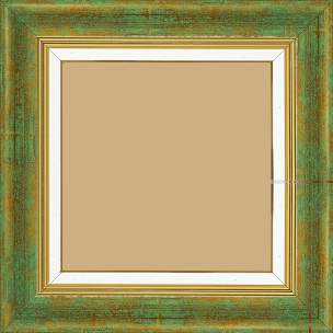 Cadre bois profil incurvé largeur 5.7cm de couleur vert fond or marie louise blanche mouchetée filet or intégré - 60x80