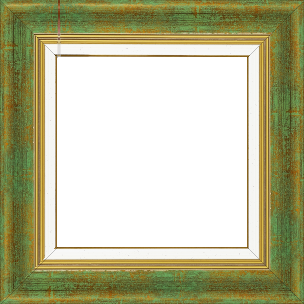 Cadre bois profil incurvé largeur 5.7cm de couleur vert fond or marie louise blanche mouchetée filet or intégré - 61x46
