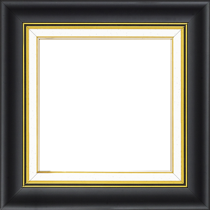 Cadre bois profil incurvé largeur 5.7cm de couleur noir mat marie louise blanche mouchetée filet or intégré - 84.1x118.9 Cadre bois profil incurvé largeur 5.7cm de couleur noir mat marie louise blanche mouchetée filet or intégré - 84.1x118.9