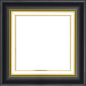 Cadre bois profil incurvé largeur 5.7cm de couleur noir mat marie louise blanche mouchetée filet or intégré - 61x46