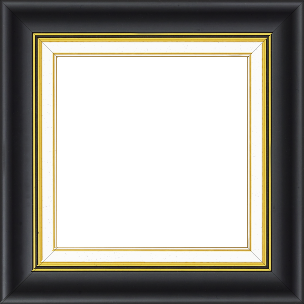 Cadre bois profil incurvé largeur 5.7cm de couleur noir mat marie louise blanche mouchetée filet or intégré - 116x73 Cadre bois profil incurvé largeur 5.7cm de couleur noir mat marie louise blanche mouchetée filet or intégré - 116x73