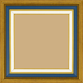 Cadre bois largeur 5.2cm or gorge bleue nuit  marie louise crème filet or intégrée - 25x60 Cadre bois largeur 5.2cm or gorge bleue nuit  marie louise crème filet or intégrée - 25x60