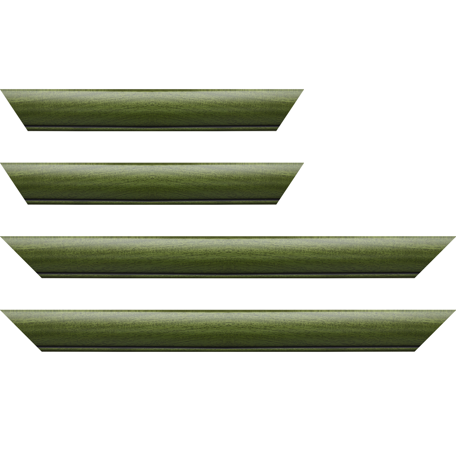 Baguette bois profil arrondi largeur 4.7cm couleur vert sapin satiné rehaussé d'un filet noir