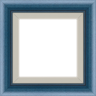 Cadre bois profil arrondi largeur 4.7cm couleur bleu cobalt satiné rehaussé d'un filet noir + bois profil plat marie louise largeur 2.5cm couleur crème filet crème (largeur totale du cadre 6.4cm) - 116x73