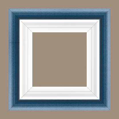 Caisse bois profil arrondi largeur 4.7cm couleur bleu cobalt satiné rehaussé d'un filet noir + bois caisse américaine profil escalier largeur 4.4cm blanc mat   (spécialement conçu pour les châssis d'une épaisseur jusqu’à 2.5cm ) largeur total du cadre : 8.3cm - 116x81