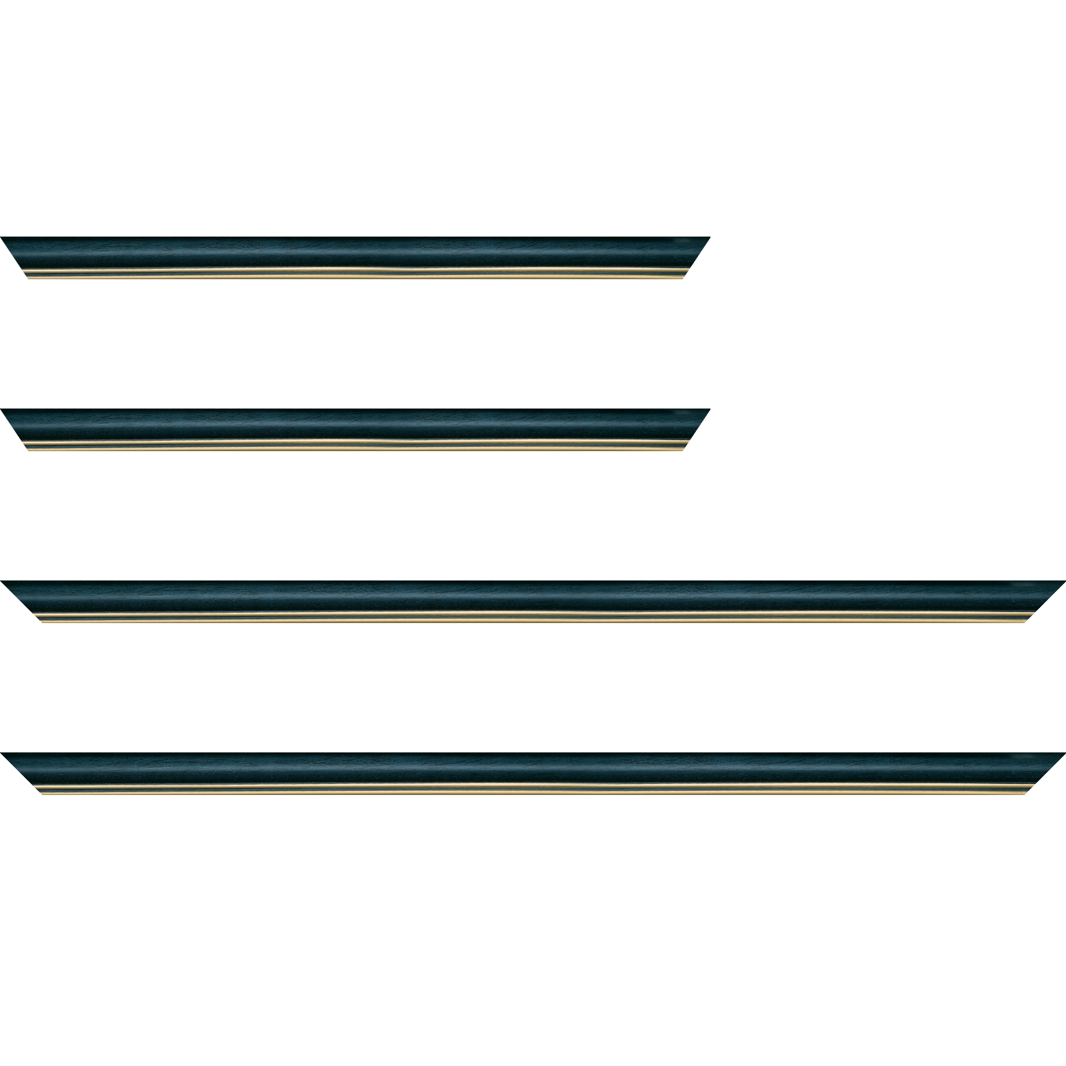 Baguette bois profil doucine inversée largeur 2.3cm bleu pétrole satiné double filet or