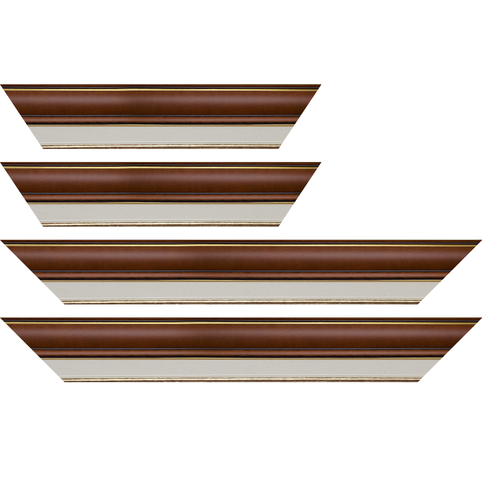 Baguette bois profil doucine inversée largeur 4.4cm  couleur marron rustique filet or + bois profil plat marie louise largeur 2.5cm couleur crème filet or (largeur totale du cadre 6.3cm)