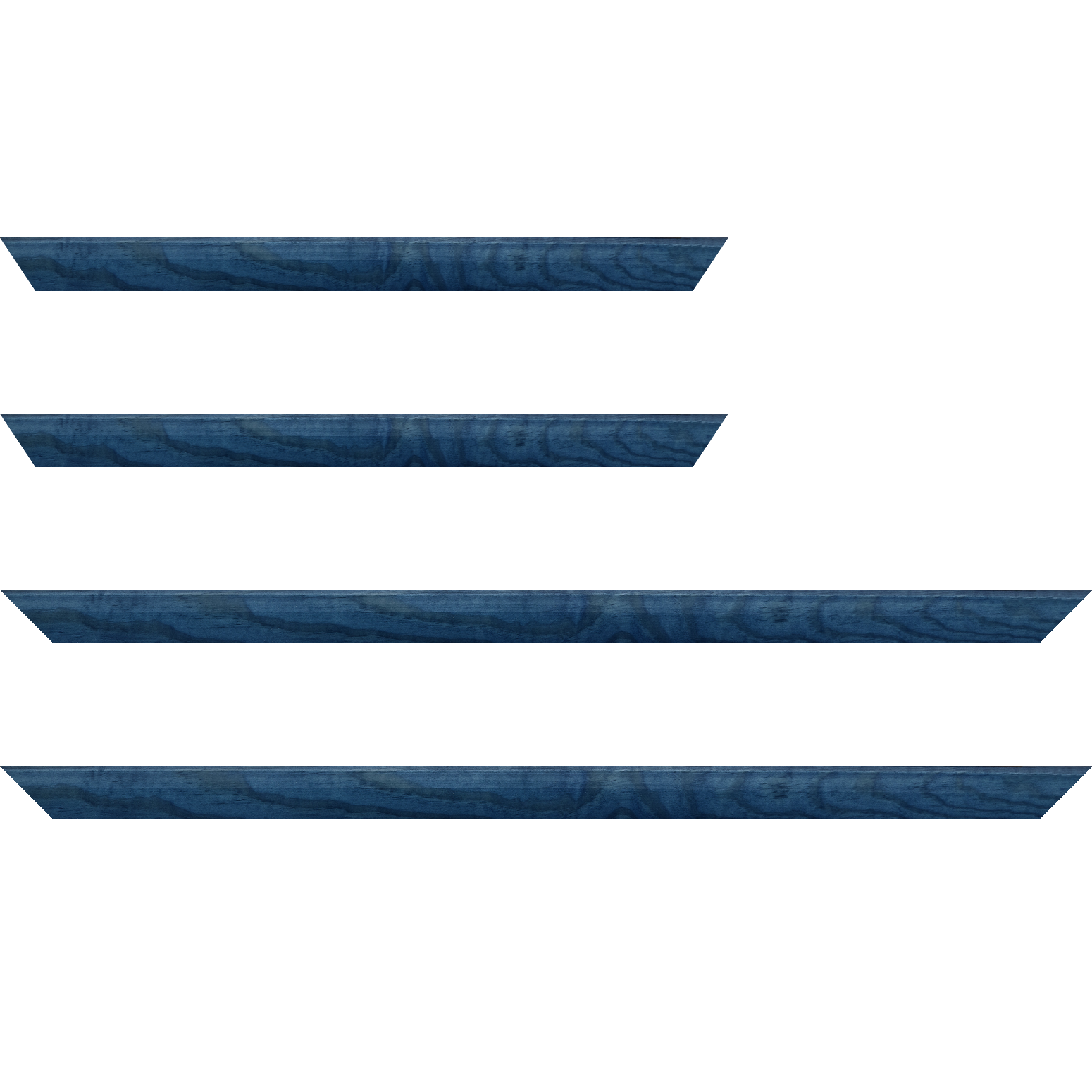 Baguette bois profil arrondi en pente plongeant largeur 2.4cm couleur bleu finition vernis brillant,veine du bois  apparent (pin) ,