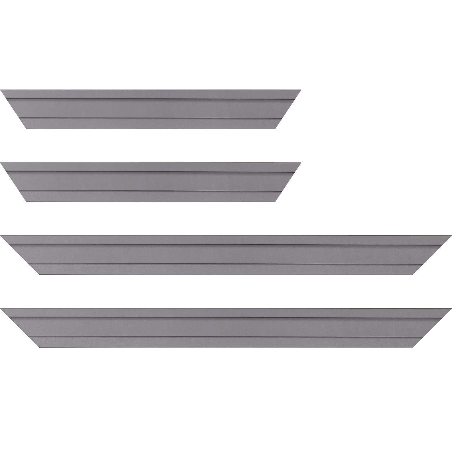 Baguette bois caisse américaine profil escalier largeur 4.4cm argent satiné contemporain (spécialement conçu pour les châssis d'une épaisseur jusqu’à 2.5cm )