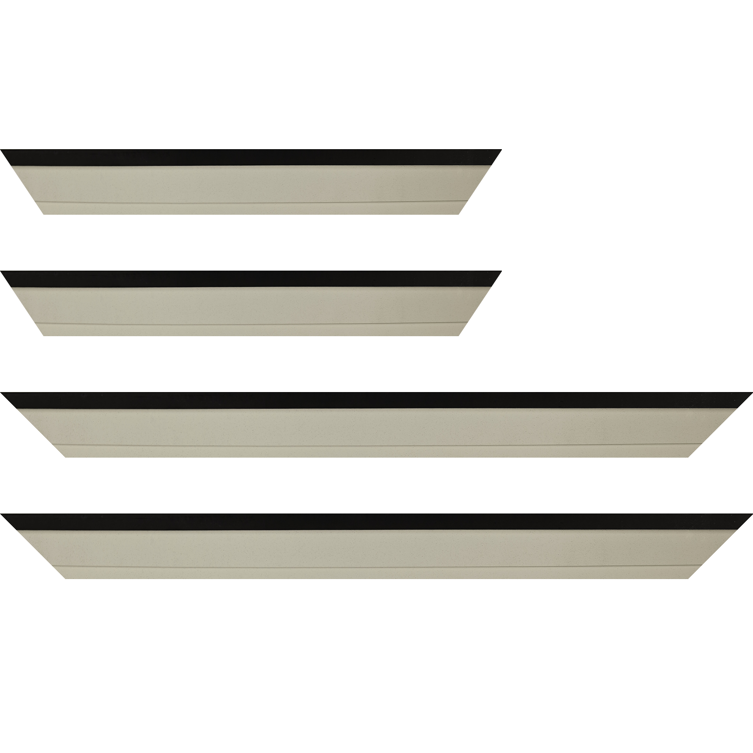 Baguette bois caisse américaine profil escalier largeur 4.4cm couleur taupe clair ,filet noir y compris le coté extérieur (spécialement conçu pour les châssis d'une épaisseur jusqu’à 2.5cm )